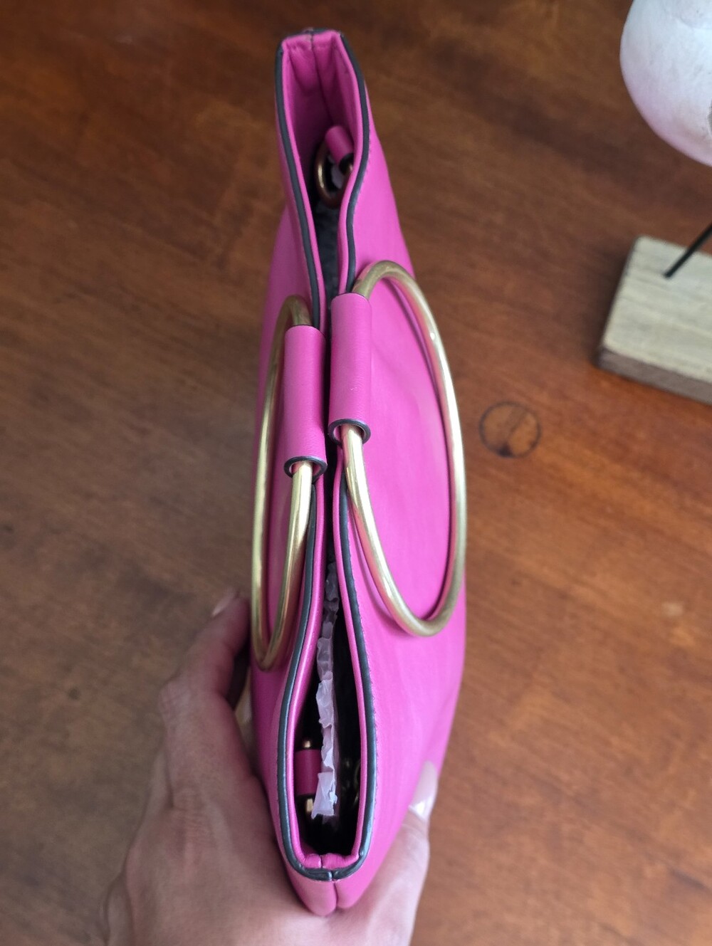 Thacker Le Pouch Pink Leather Circle Handle Crossbody Top Handle Bag - Picture 11 of 14